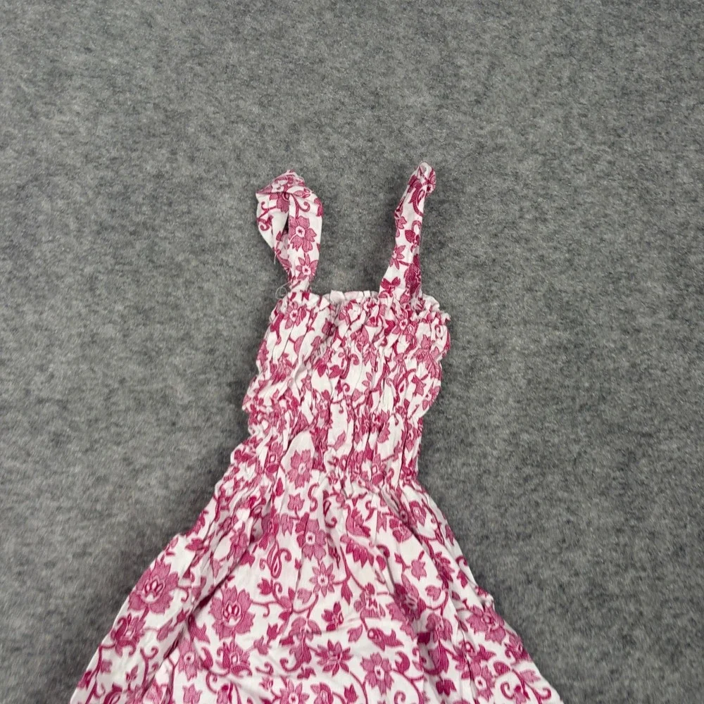 Unbranded Floral‎ Smocked Sundress Girls Size Small Pink White Sleeveless Boho